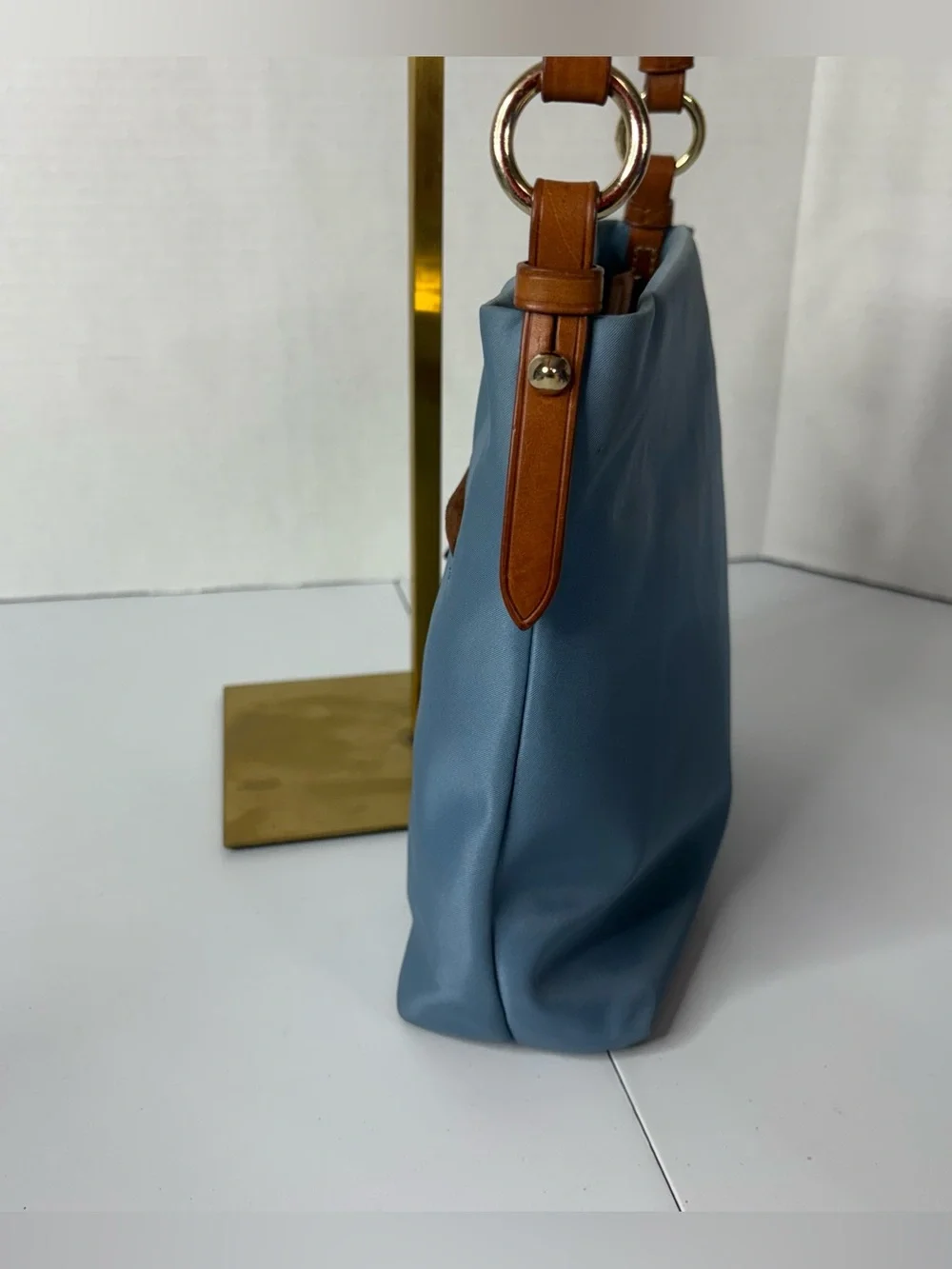 Dooney & Bourke Sky Blue Nylon  Crossbody with Brown Trim and Adjustable Strap